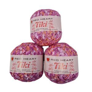 Red Heart Tiki Yarn 100% Nylon Pink Orange 50g Balls Lot of 3 Crochet Knitting